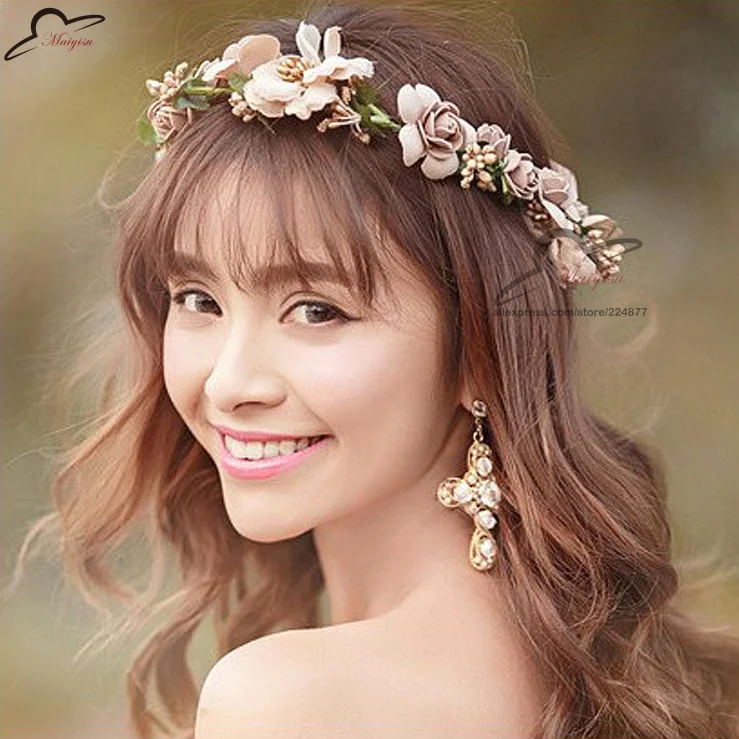 

Bridesmaid Rose Flower Wreath Artificial Flower Head Wreath For Hair Floral headband Hair accessories Flower Garland For Wedding