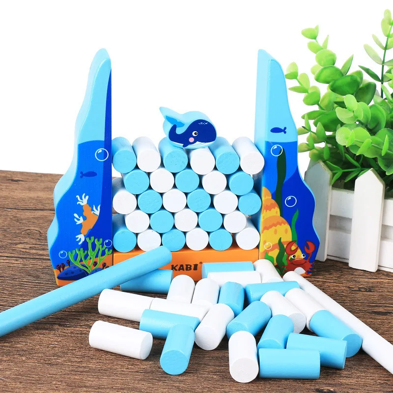 

Wooden Montessori Whale Balance Building Block Oyuncak Toys Game With Familes Boardgame For Children Autism Gift 45