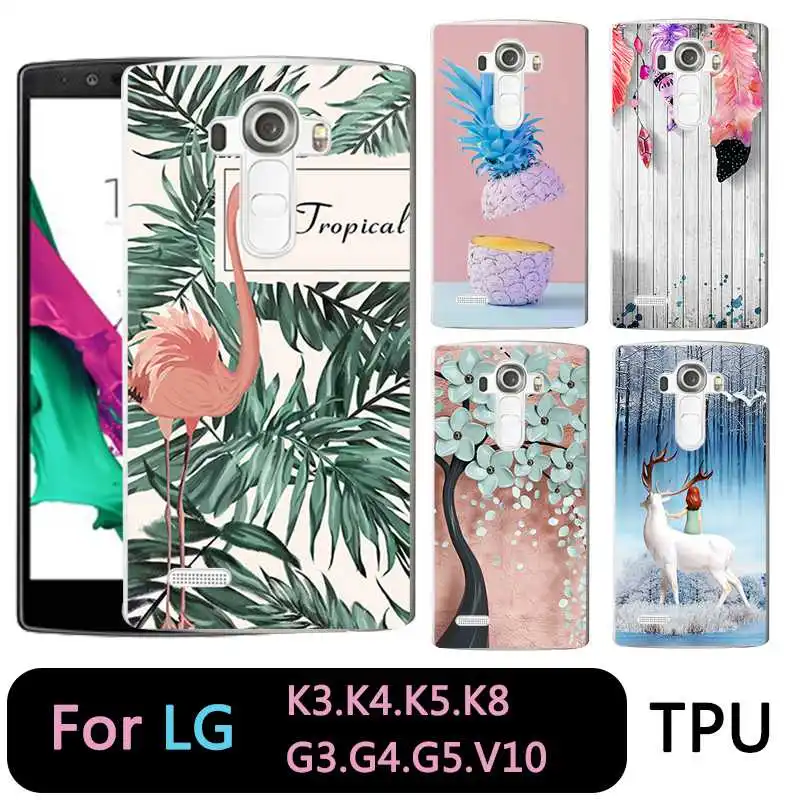 QMSWEI TPU Transparent Phone Case For LG K3 K4 K5 K8 Soft Painted Pineapple Flamingo Leaf Flora Design Cover G3 G4 G5 V10 |