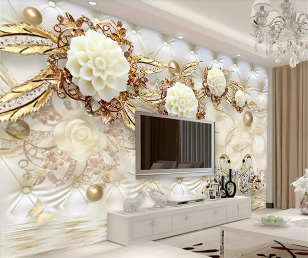 Beibehang Custom Photo Mural Wallpaper 3d Luxury Gold White Flower Soft Bag  Ball Jewelry Background Wall Living Room Wallpaper - Wallpapers - AliExpress