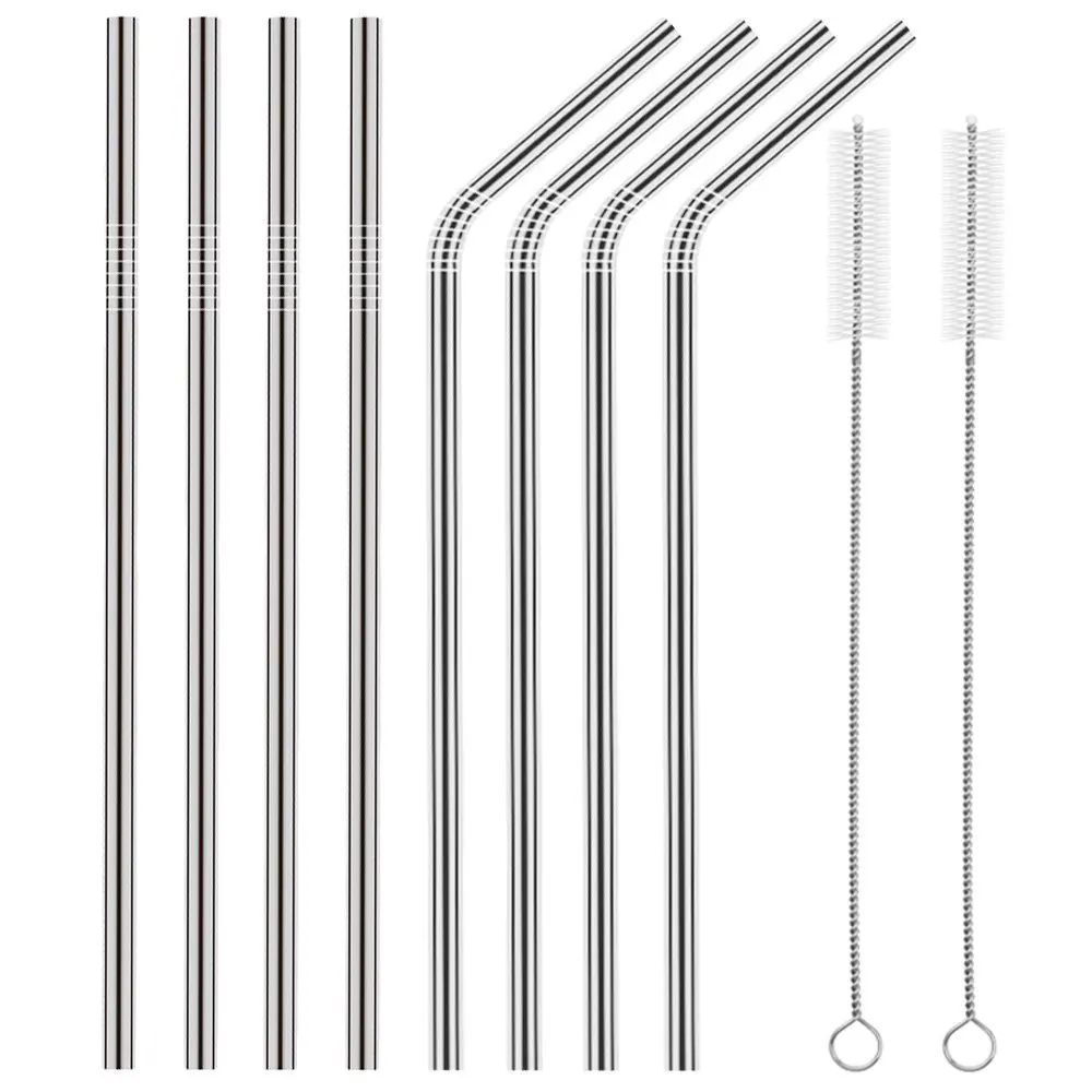 

Stainless Steel Reusable Straws Ultra Long 10.5'' 8 Straws+2 Cleaner Brush Set Bar Accessories