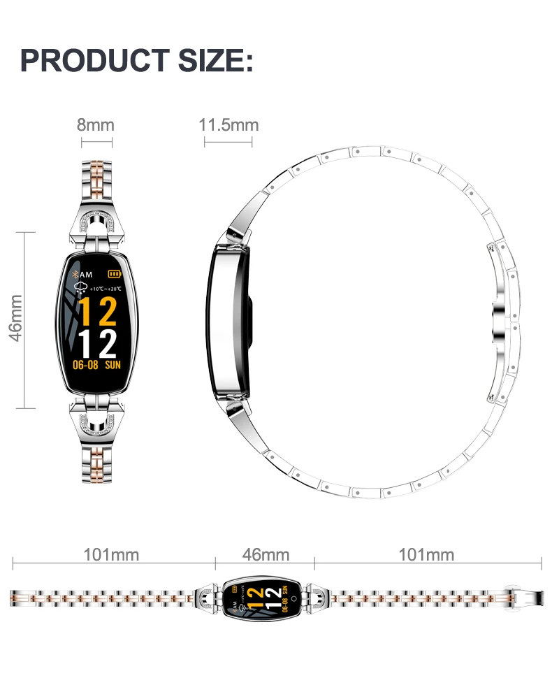 Relógio de Pressão Pedômetro à Prova Pulseira de Fitness para Mulher Atualização Pulseira Relógio Inteligente Moda Freqüência Cardíaca Arterial Dwaterproof Água 2020 h8 22 freqüência cardíaca relógio de pressão arterial pedômetro