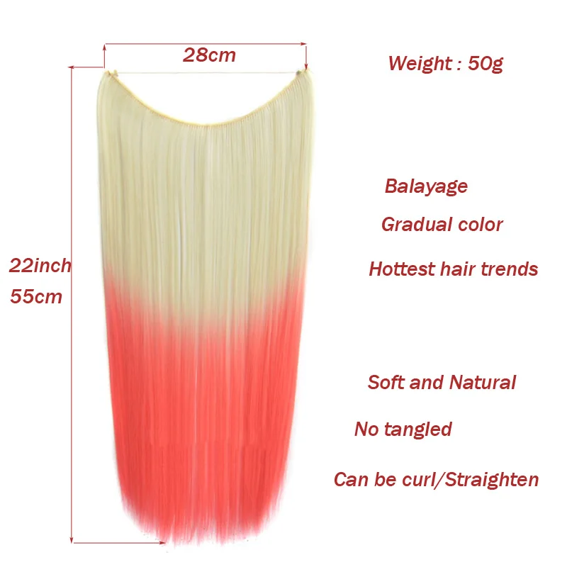 22inches 50g Invisible Wire No Clips in Hair Extensions Secret Fish Line Hairpieces Silky Straight real natural Synthetic