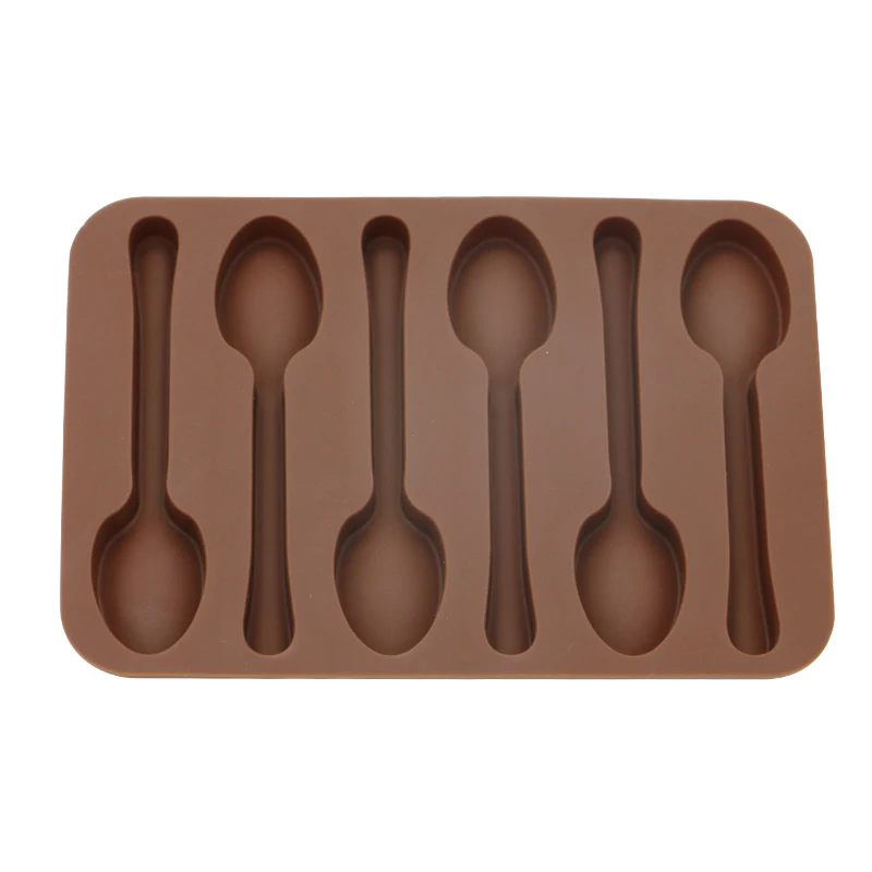

6 Cavity Silicone Spoon Chocolate Mold Brown Candy Making Mold DIY Specialty Bakeware Tools Ice Cream Tray Cube Cake Mold 6 Cell