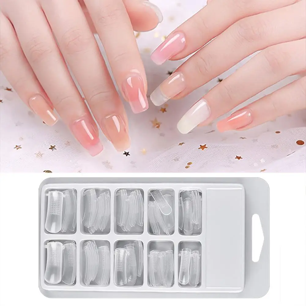 

100 Pcs Quick Building Mold Tips Nail Dual Forms Finger Extension Nail Art UV Builder Poly Gel Tool Armor Plate Can Be Reused