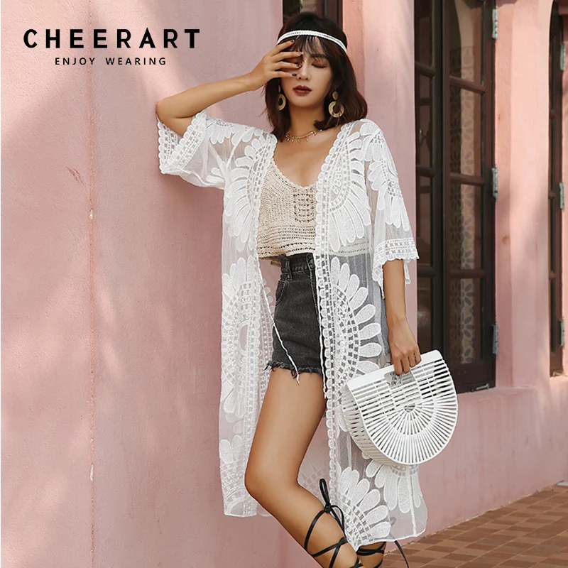white lace beach kimono