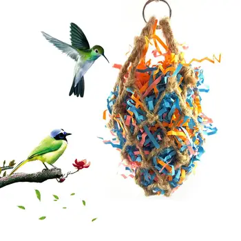 

Bird Chew Toy Shredded Paper Mesh Bag Natural Rattan Ball Parrot Cage Toy Colorful Hanging Brushed Grass Rope Toys