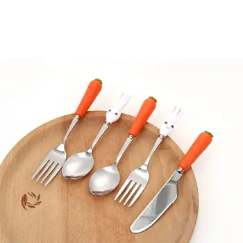 

Cartoon Spoons Forks Knife Resin Handle Baby Feeding Tableware Kids Dinnerware