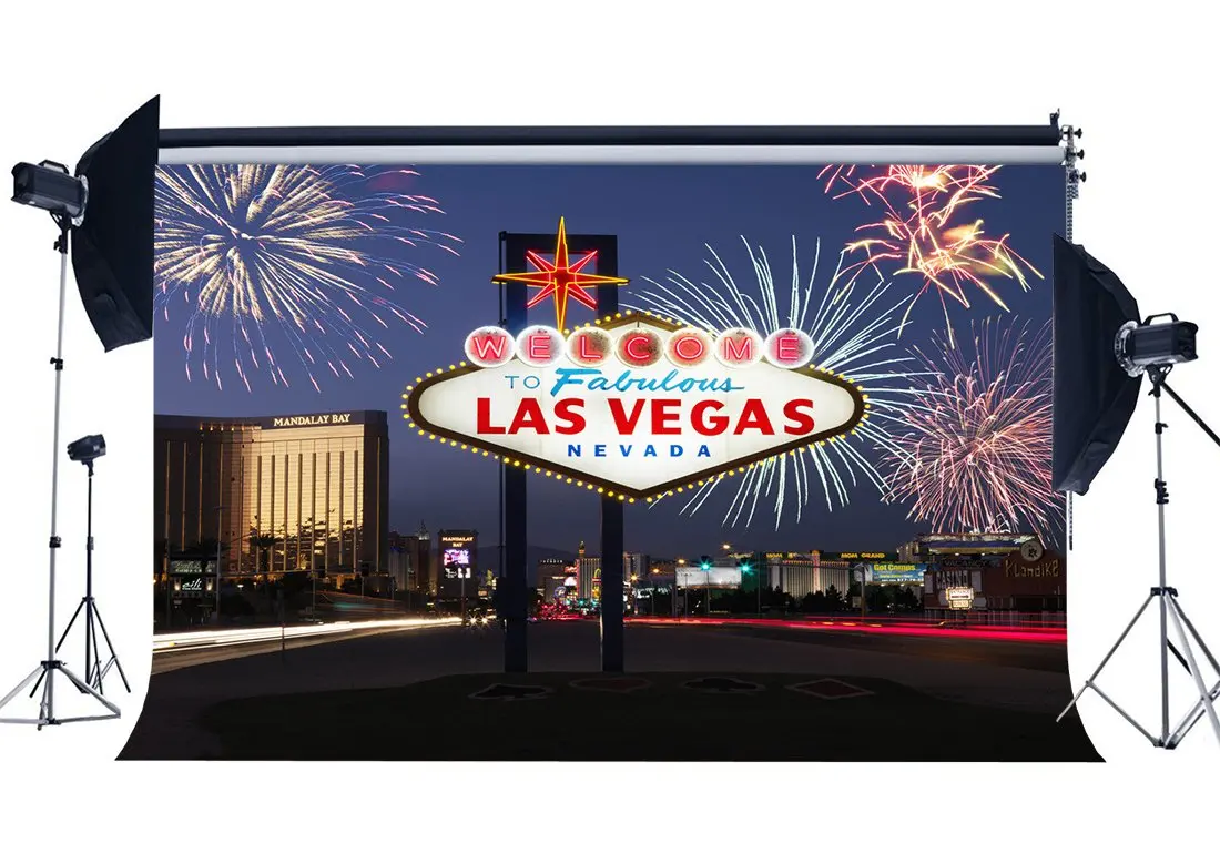 

Welcome to Las Vegas Backdrop Fancy Fireworks Cityscape Night View Nevada Backdrops