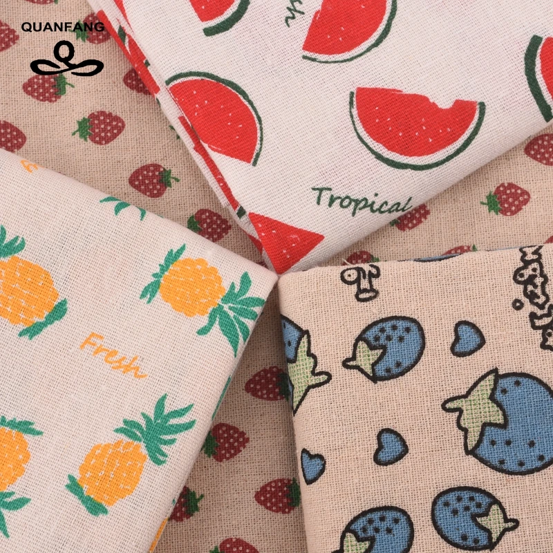 Серия QUANFANG с фруктами ткань из хлопка и льна принтом для лоскутного шитья