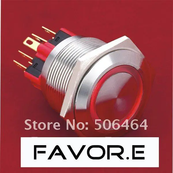 

Stainless steel 25mm IP65 5A/250VAC ring illuminated 2NO 2NC latching LED metal Push Button light Switch Flat round
