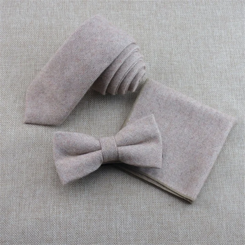  Mens Wool Necktie Ties for Wedding Bowtie Suits Handkerchief Sets Formal Skinny Wool Ties for Mens 