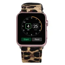 New leopard print Canvas Fabric Genuine Leather Smart Watch band Replacement With Adapter Metal Clasp for Apple Watch All Models