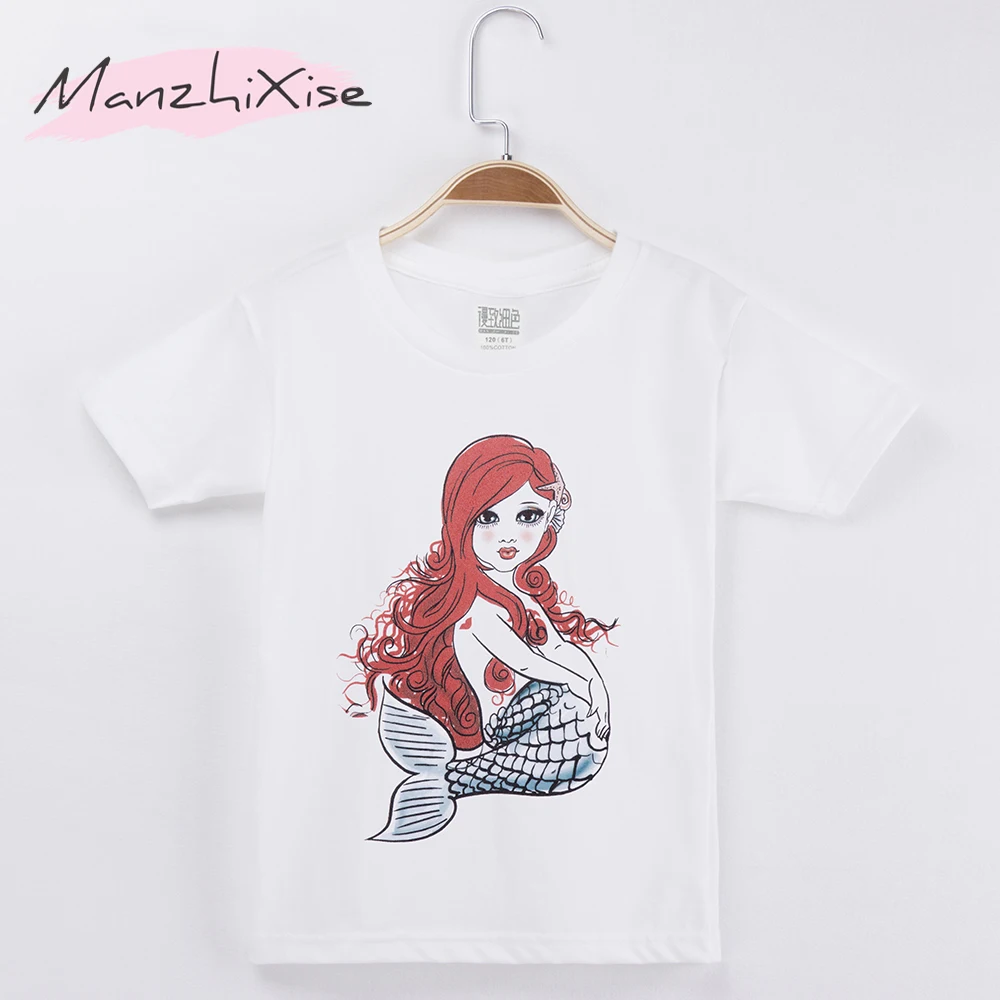 2019 Fashion Nova Children T-shirt Beautiful Mermaid Top Cotton Short Child Shirt Girl T Shirts Kids Boys Clothes Free Shipping