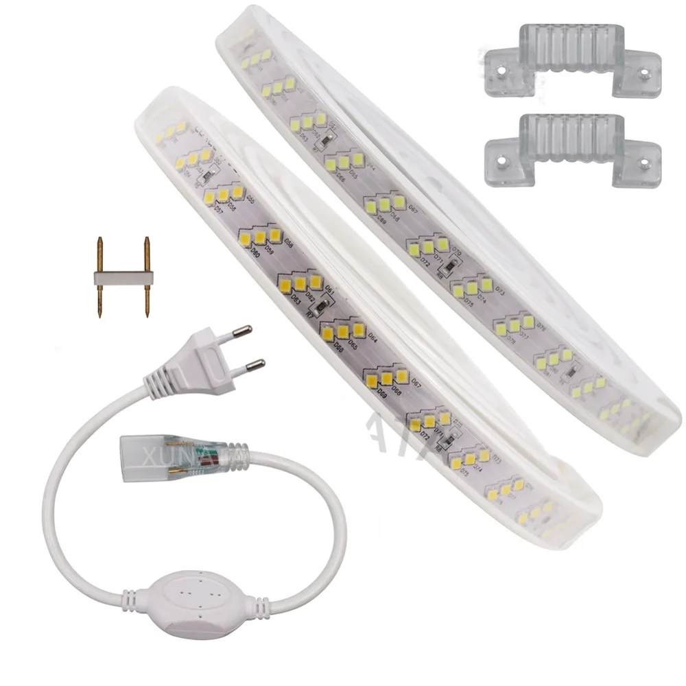 Светодиодная лента 220 В SMD 2835 180 светодиодов/м трехрядная гибкая холодный
