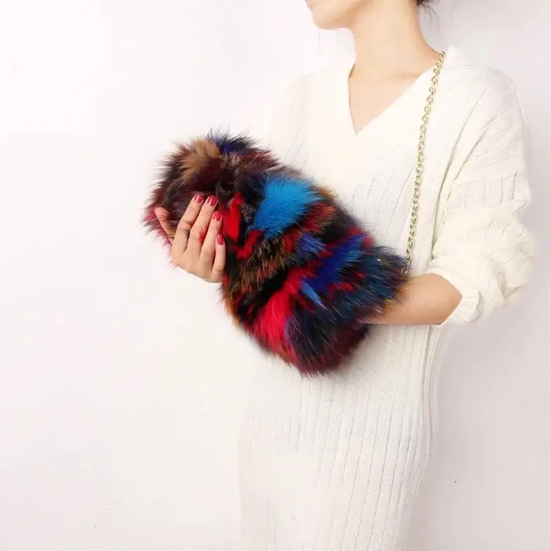 

Real Fox Gloves Mitten Fur Hand Warmers Bag Multifunction Fur Hand muff Handbag Winter Furry Genuine Fox Warm Cover With Chain