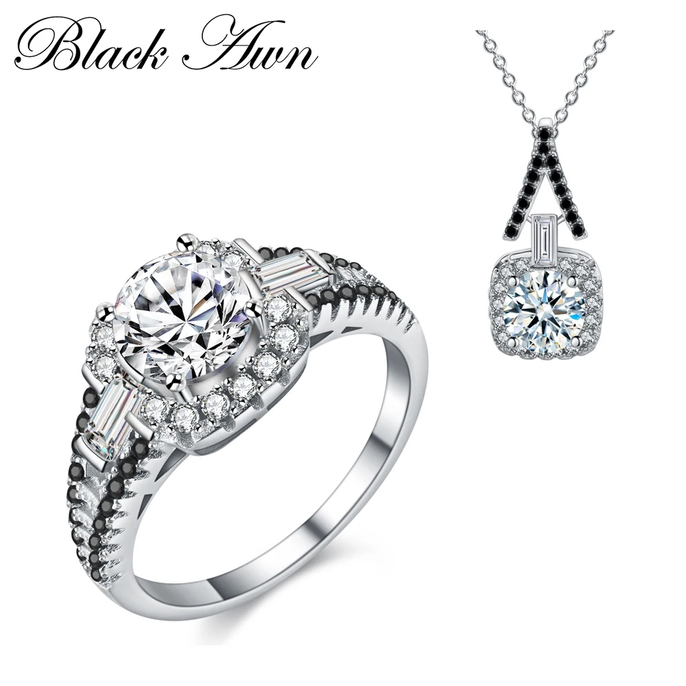 [BLACK AWN] 925 Sterling Silver Fine Jewelry Sets Trendy Engagement