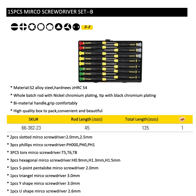 Стэнли 15 шт. прецизионный намагничиватель микро-электронный набор отверток torx, hex, tri wing, p5 pentalobe, y-образные отвертки и т. Д