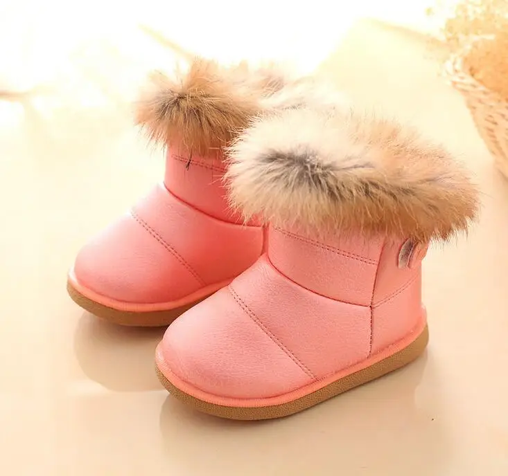 Детская Снегоступы Обувь для девочек зимние теплые ботинки с подкладкой Водонепроницаемый детская обувь для детей#14 - Цвет: Розовый