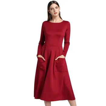 

Autumn 2018 Elegant Women Sexy Dress O-neck Long Sleeve Slim Maxi Dress Thin Zip pocket Long Dress