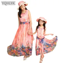 

Family Matching Outfits Summer Girl Dresses Korea Children Sleeveless Flowers Sweet Beach Dress Mother-Daughter Clothes W387