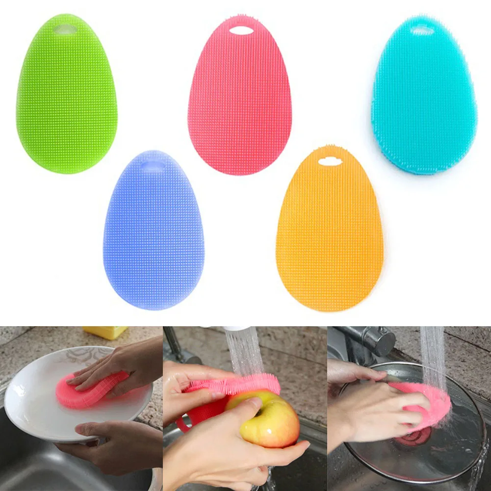 Practical Dish Washing Sponge Scrubber Silicone Soft Cleaning Antibacterial Brush Tool Kitchen Supplies FPing