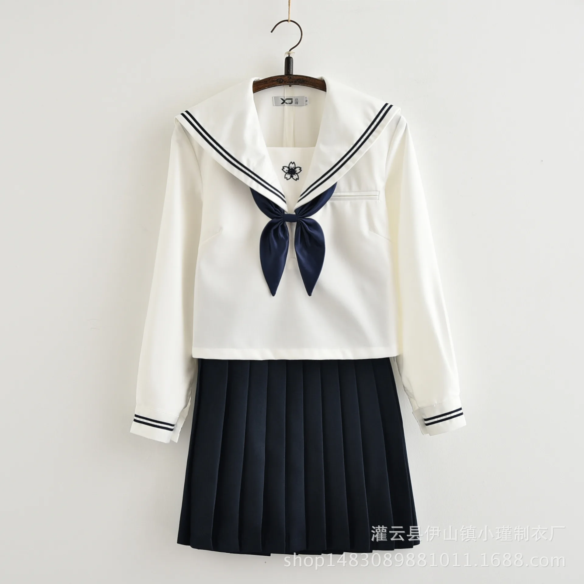 Long Sleeves Japanese School Uniform Sailor Dress Red/Tibetan Blue