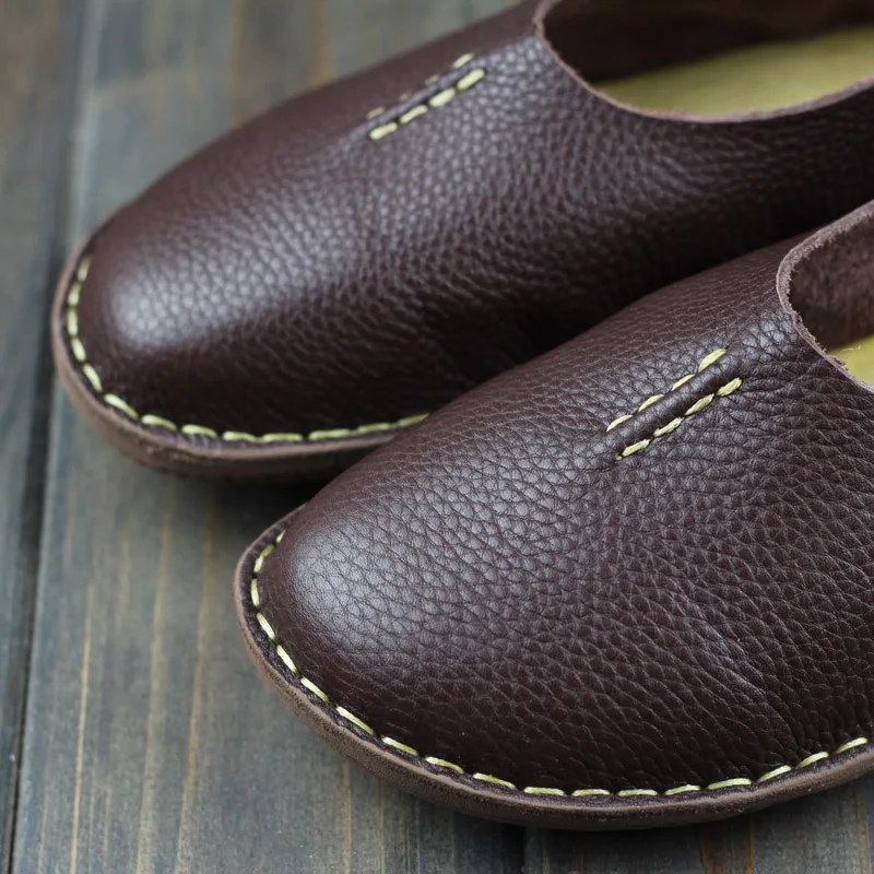 New first layer cowhide handmade shoes flat with single shoes spring and summer shallow mouth leather women's shoes