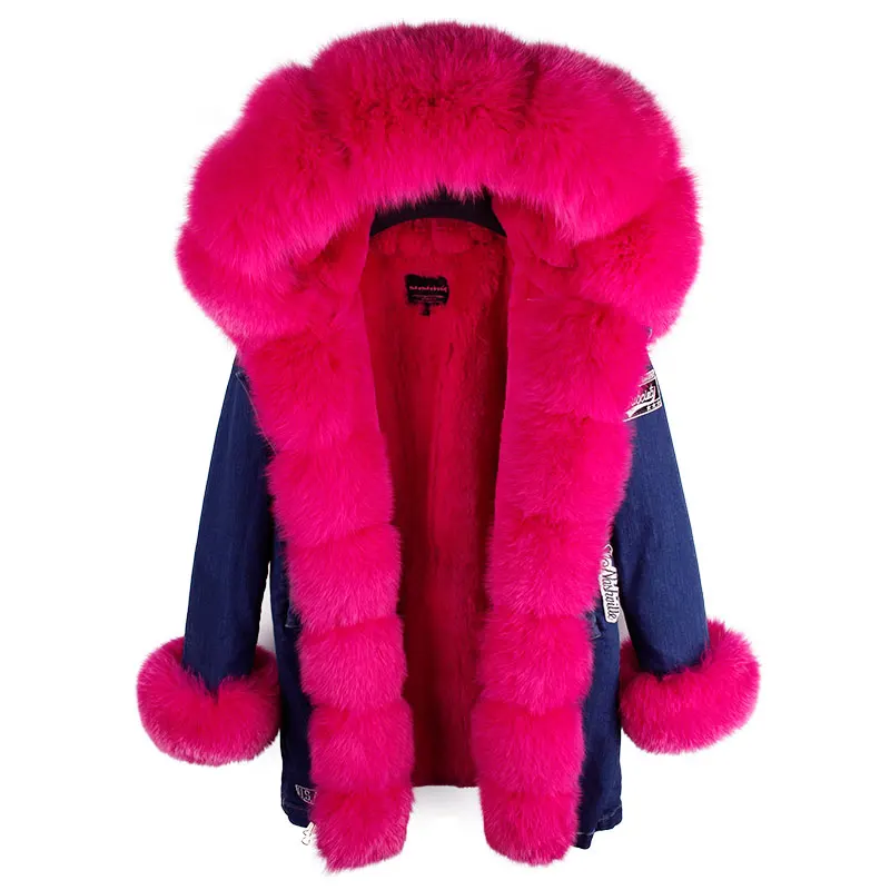

denim parka real fur coat winter jacket women real natural fox fur coat thick warm fur parkas street style new