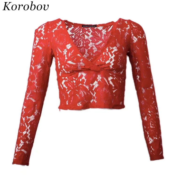 2018 New Arrival Vintage Solid Lace Short Mujer Blouse Slim Casual V-Neck Shirts Summer Sexy Hollow Out Korean Blusas 75309 |