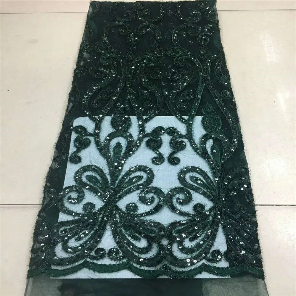 

HFX Latest Nigerian African Sequins Mesh Laces Dress Fabric 2018 Green Embroidery Tulle Net Lace Fabric For Party X10-1