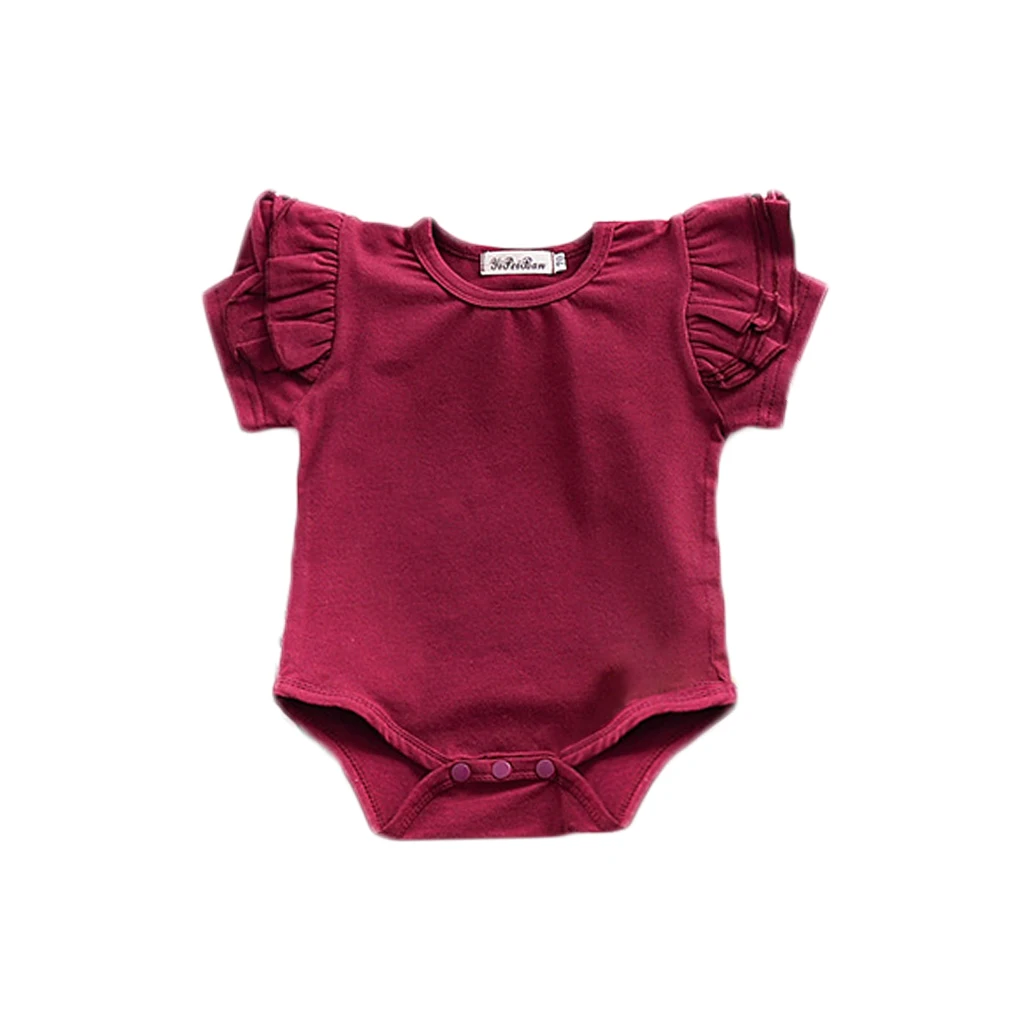 Прямая ; разноцветное летнее хлопковое однотонное боди с короткими рукавами для маленьких девочек; одежда для близнецов; комбинезон для малышей - Цвет: Красный