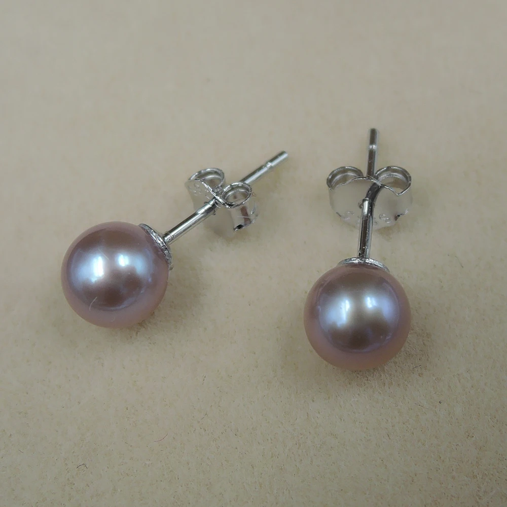 Real Natural Freshwater perfect round Pearl Earring with 925 sterling silver Stud Earrings AAAAA perfect round
