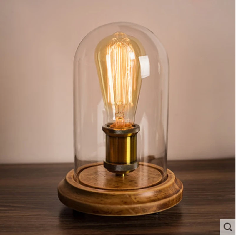 Retro desk lamp solid wood simple loft Edison retro bedroom bed bar solid wood cafe bar table lamp led table lamp lighting lamps