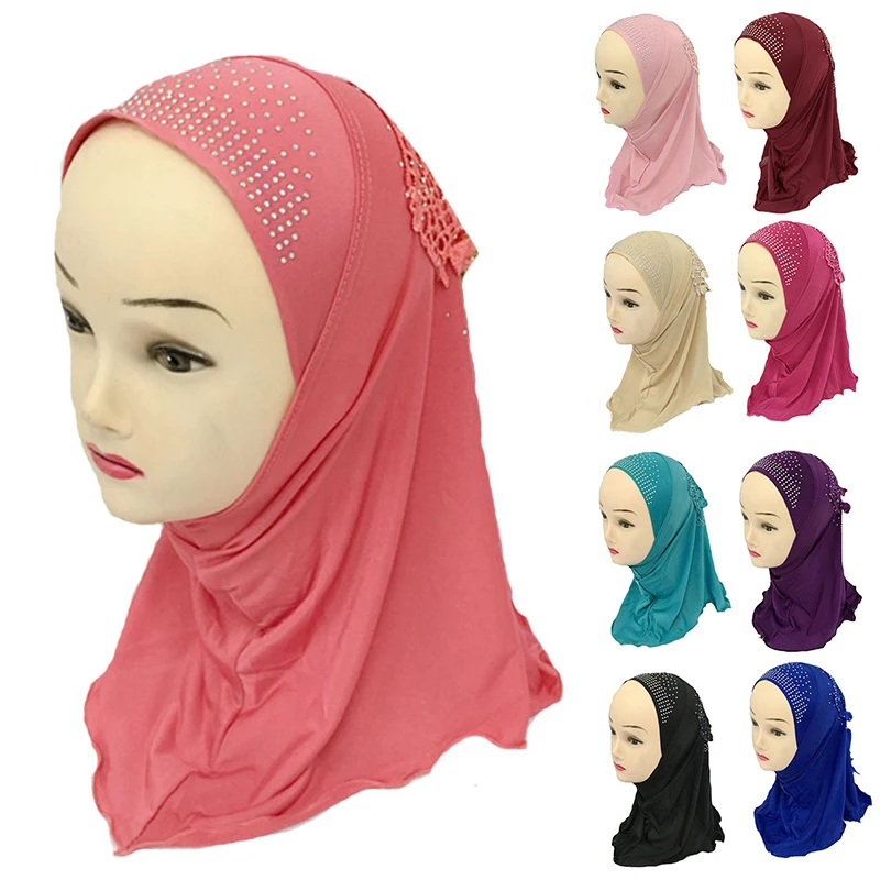 Мусульманские дети девушки красивые кисточки яркое сверло хиджаб исламский шарф шали с красивым сверлом для девочек от 3 до 8 лет