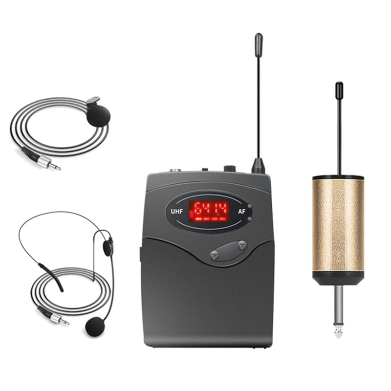 Wireless Microphone System,Wireless Microphone Set With Headset& Lavalier Lapel Mics Beltpack Transmitter Receiver