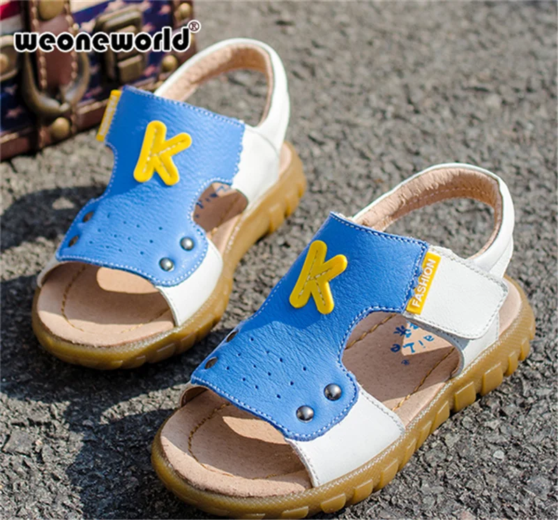 WEONEWORLD/ новые летние сандалии из коровьей кожи сандалии мягкая подошва для мальчиков ясельного возраста, 3 пикантный дизайн пляжная обувь для детей
