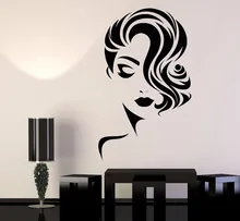 Girl Face Vinyl Wall Stickers Decor Beauty Salon Fashion Model Barbershop Sticker DIY Self adhesive Wallpaper