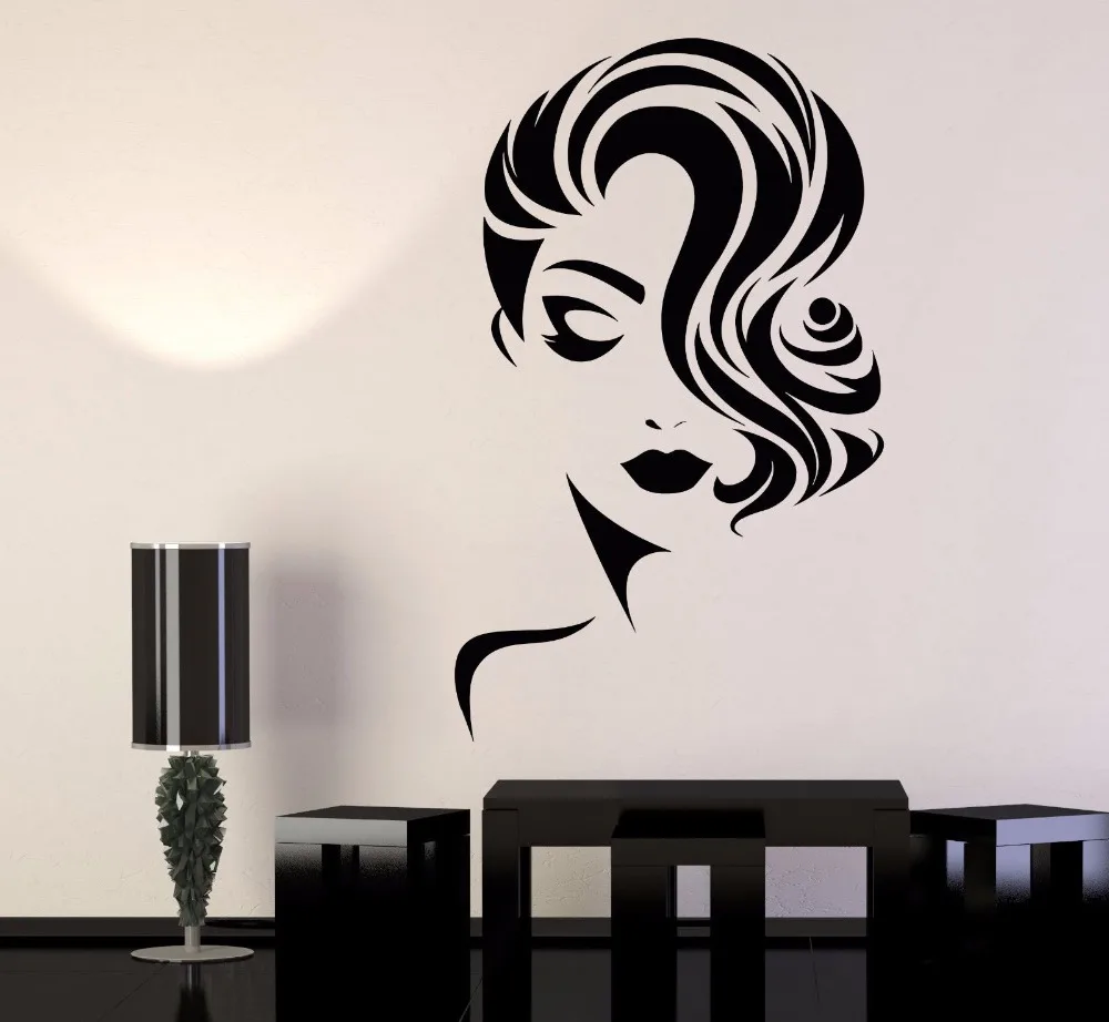 Girl Face Vinyl Wall Stickers font b Decor b font Beauty Salon Fashion Model Barbershop Sticker