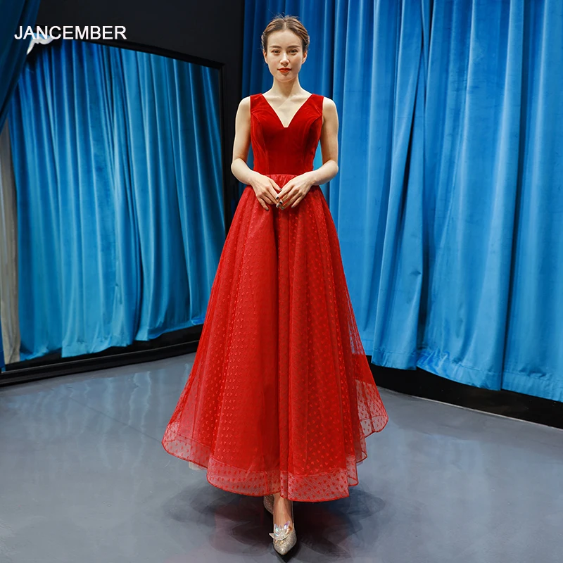 J66780 janceber Красные Элегантные платья для выпускного вечера 2020 с v образным вырезом