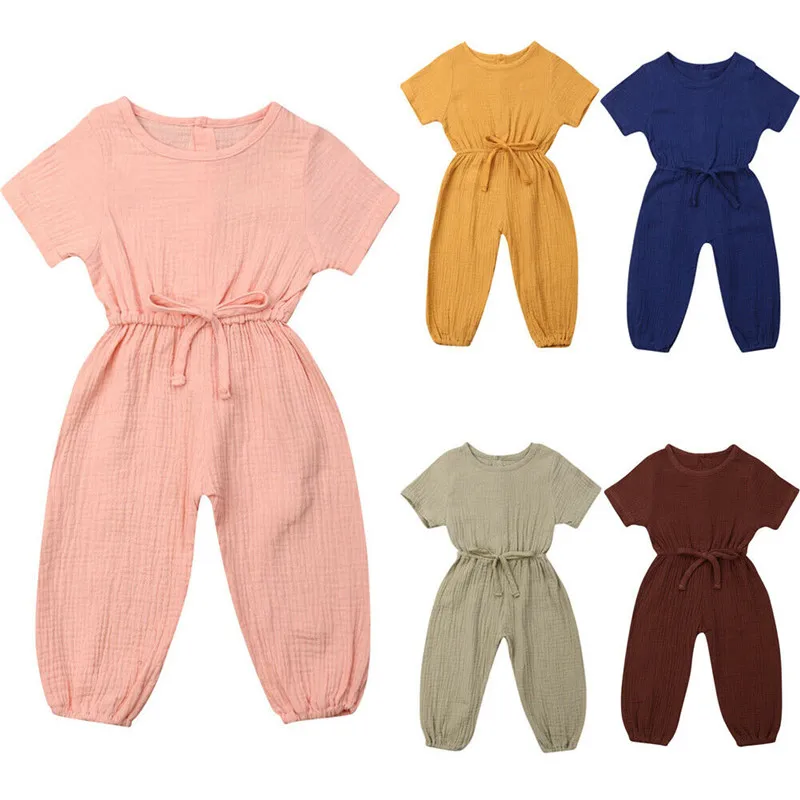 

PUDCOCO Baby Girls Newborn Clothes Cotton Linen Solid Short Sleeve Romper Playsuit Jumpsuit Summer Outfits Set 0-3T