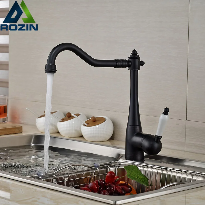 

Oil Rubbed Bronze One Hole Deck Mount Kitchen Mixer Faucet Single Handle Kitchen Hot Cold Water Taps