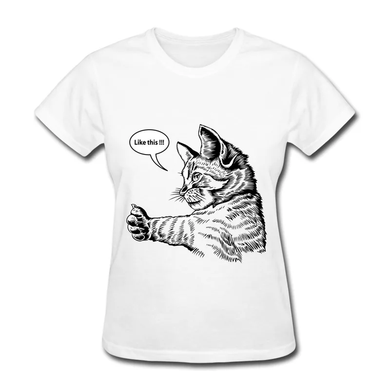 Gildan Womans T Shirt Artistic hand drawing comic style up cat Customize Cool Logos Shirts Womens Unique Design | Женская одежда