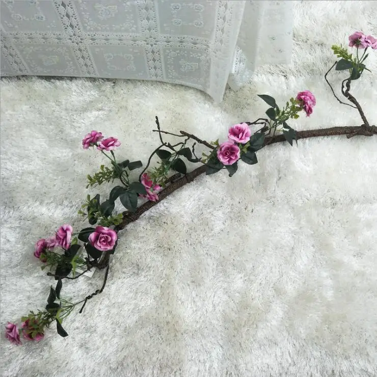 

180cm Rose Rattan Artificial flowers Silk Rose Hanging Vine Home hotel balcony decor Wedding decoration Party festival Wreath