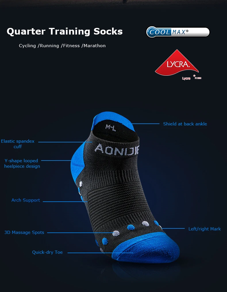 AONIJIE E4081 Спорт на открытом воздухе бег Атлетическая производительность Tab тренировочная Подушка четверть Компрессионные носки пятка щит Велоспорт
