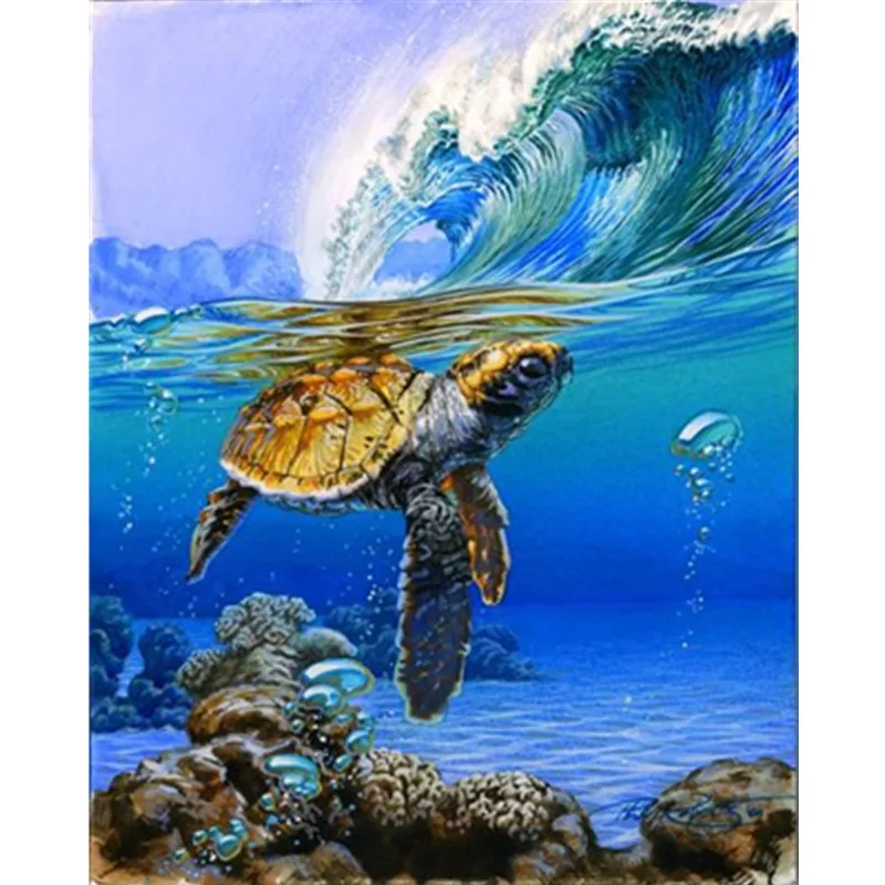 

Painting By Numbers DIY Dropshipping 40x50 50x65cm Turtles in the waves Animal Canvas Wedding Decoration Art picture Gift