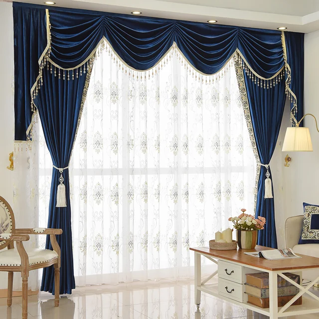 Custom Curtain Luxury Bedroom Living Room European Style Blue Italy Custom Curtain Luxury Bedroom Living Room European Style Blue Italy Velvet Cloth Blackout Valance Tulle