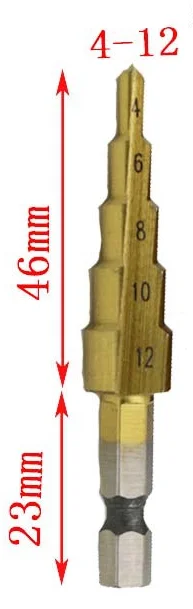 1 шт., HSS сталь, титановое ступенчатое сверло, набор ручных инструментов, 3-12 мм, 4-12 мм, 4-20 мм, ступенчатое конусное сверло, набор деревообработки, дерева, металла - Цвет: 4-12