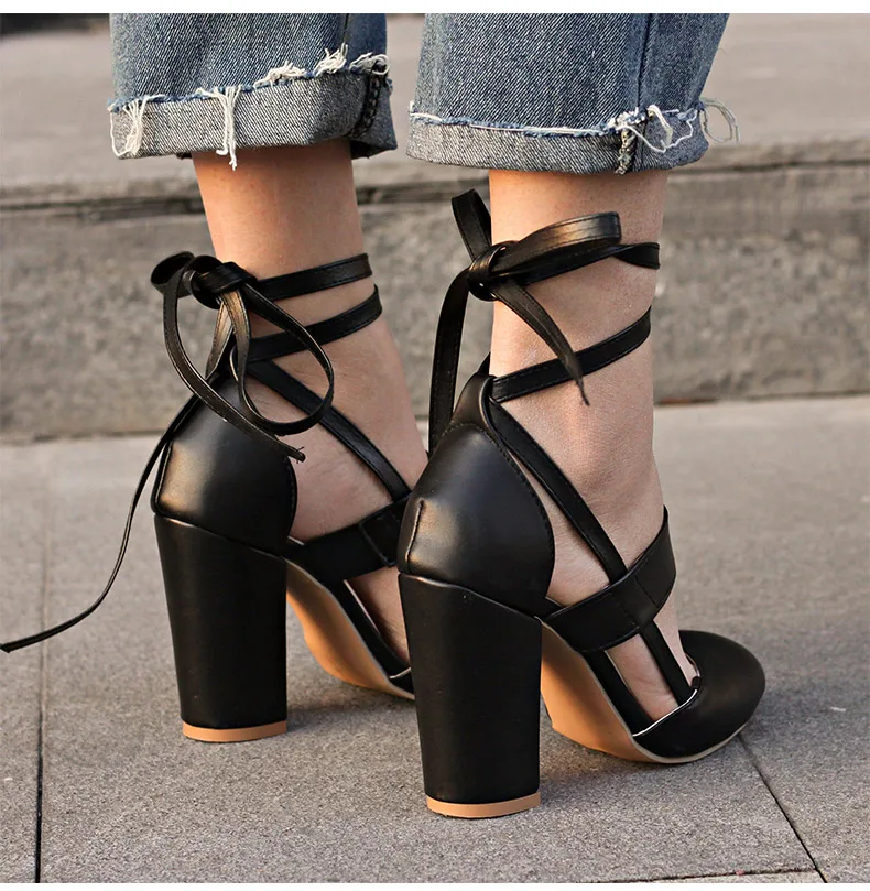 Women Pumps Comfortable Thick Heels Women Shoes Brand High Heels Ankle Strap Women Gladiator Heeled Sandals 8.5CM Wedding Shoes 9