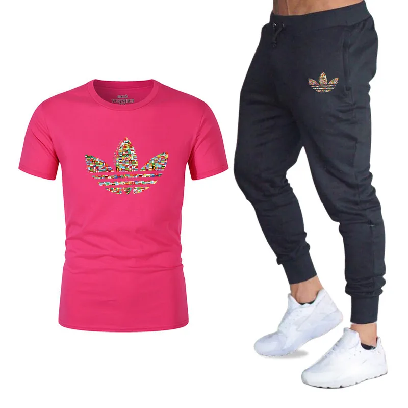 Summer Hot Sale Men's Sets T Shirts+pants Two Pieces Sets Casual Tracksuit Male 2019 Casual Tshirt Gyms Fitness trousers men